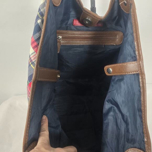 Tommy Hilfiger Tote Colorful Plaid Double Shoulder Strap 11" x 12" x 7" - Picture 7 of 16